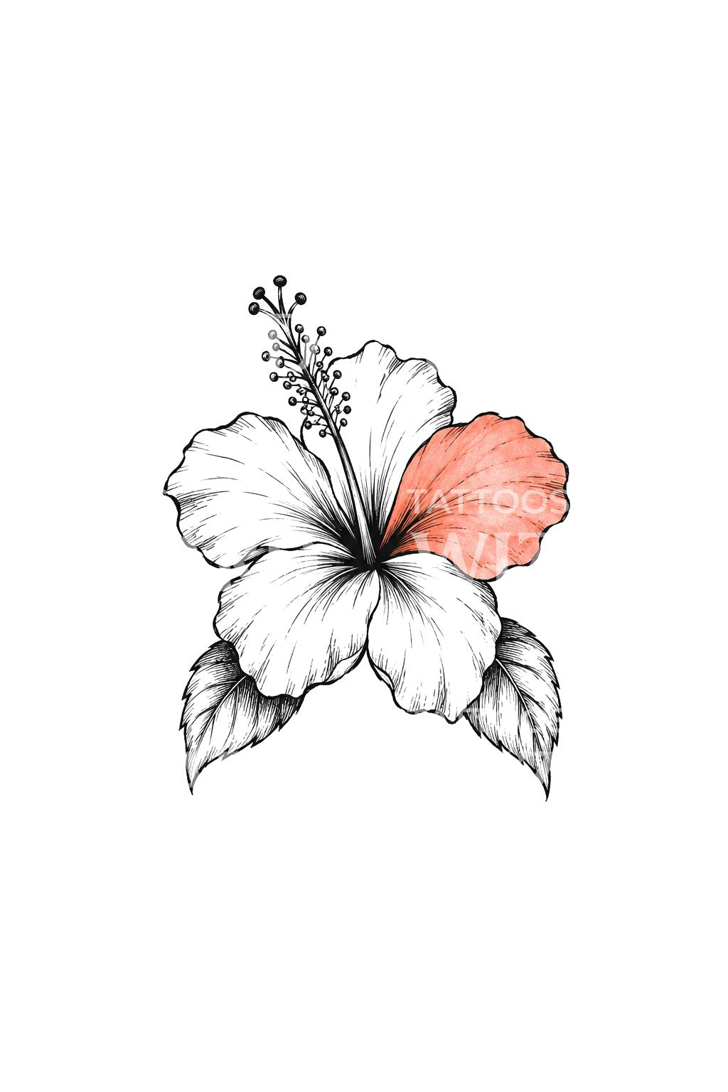 Tatueringsidé med ett enda korallfärgat hibiskusblad