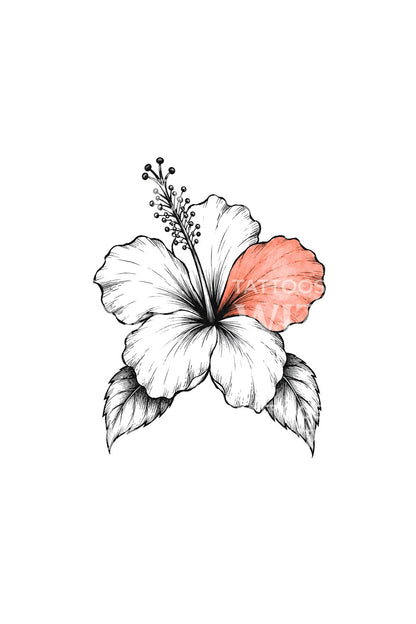 Tatueringsidé med ett enda korallfärgat hibiskusblad