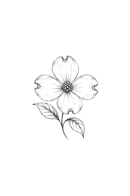 Single Dogwood Blossom Fine Line Tattoo Design
