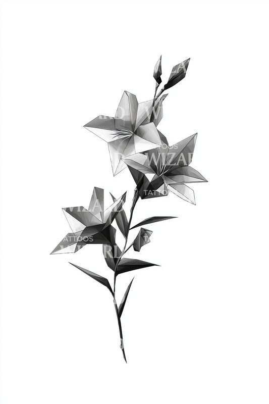 Single Lily Stem Tattoo Illustration