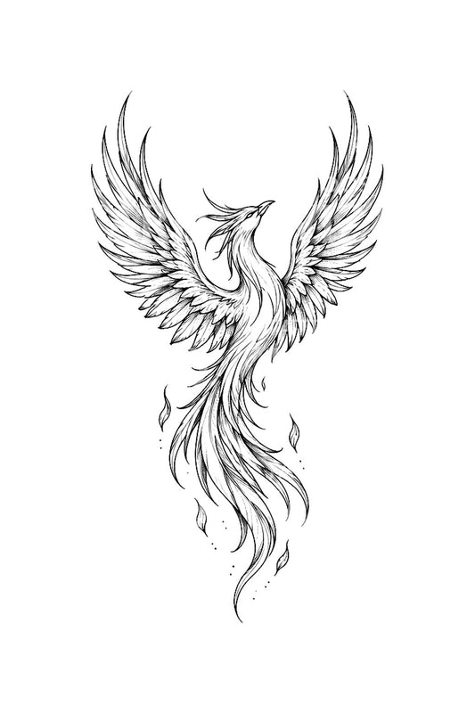 Tattoo-Idee: Aufsteigender Phönix als Einzelkontur