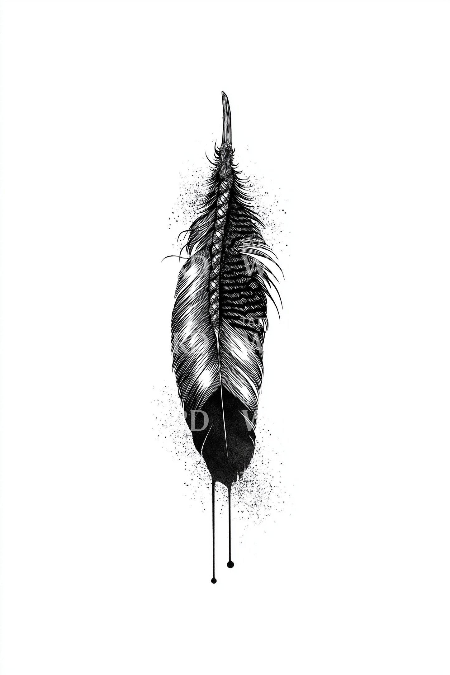 Single Quill Fine Feather Tattoo Design