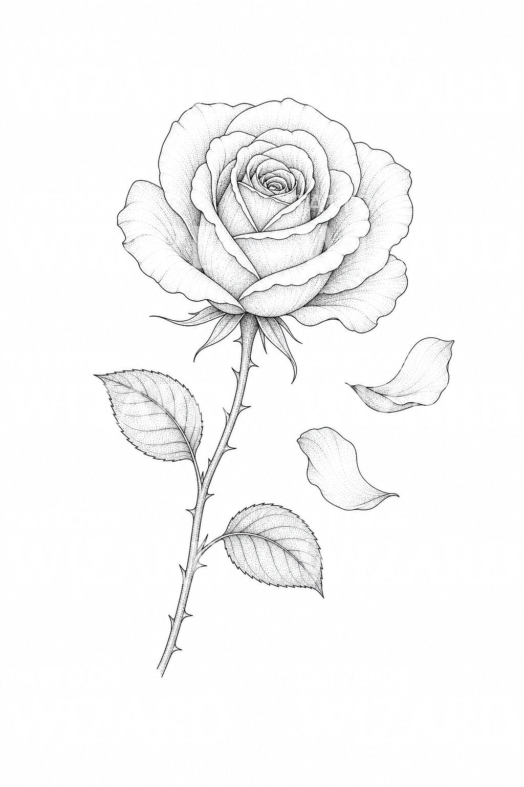 Diseño de tatuaje de una rosa con pétalos cayendo
