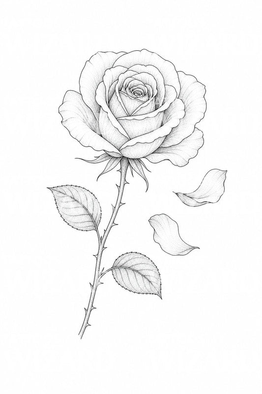 Diseño de tatuaje de una rosa con pétalos cayendo