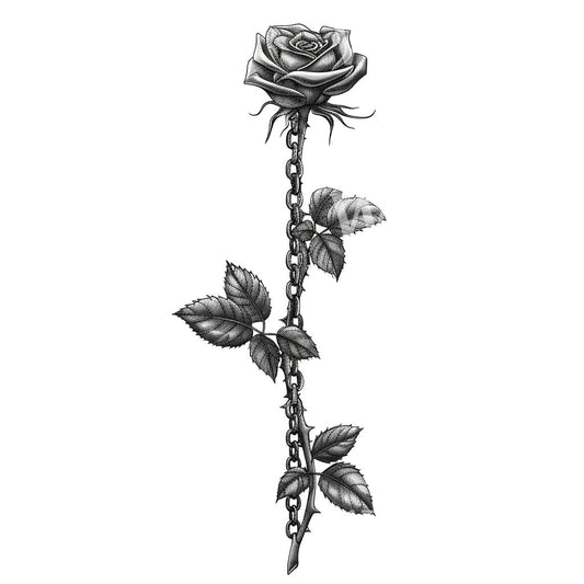 Single Rose with Thorny Stem Tattoo Design