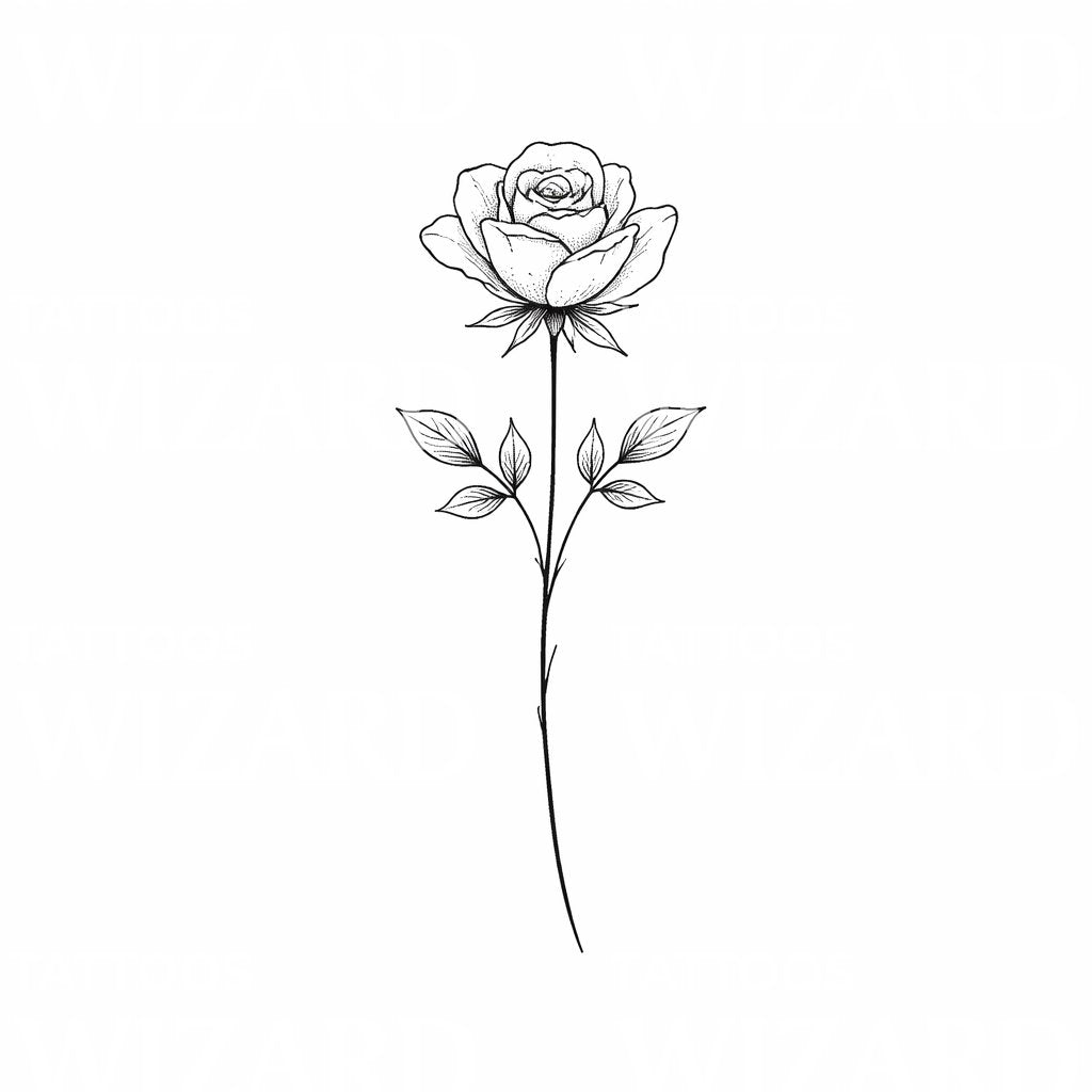 Single Stem Rose Tattoo Design