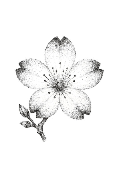 Tattoo-Idee mit einer punktierten Sakura-Blüte