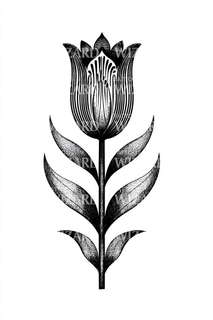 Single Tall Tulip Silhouette Tattoo Idea