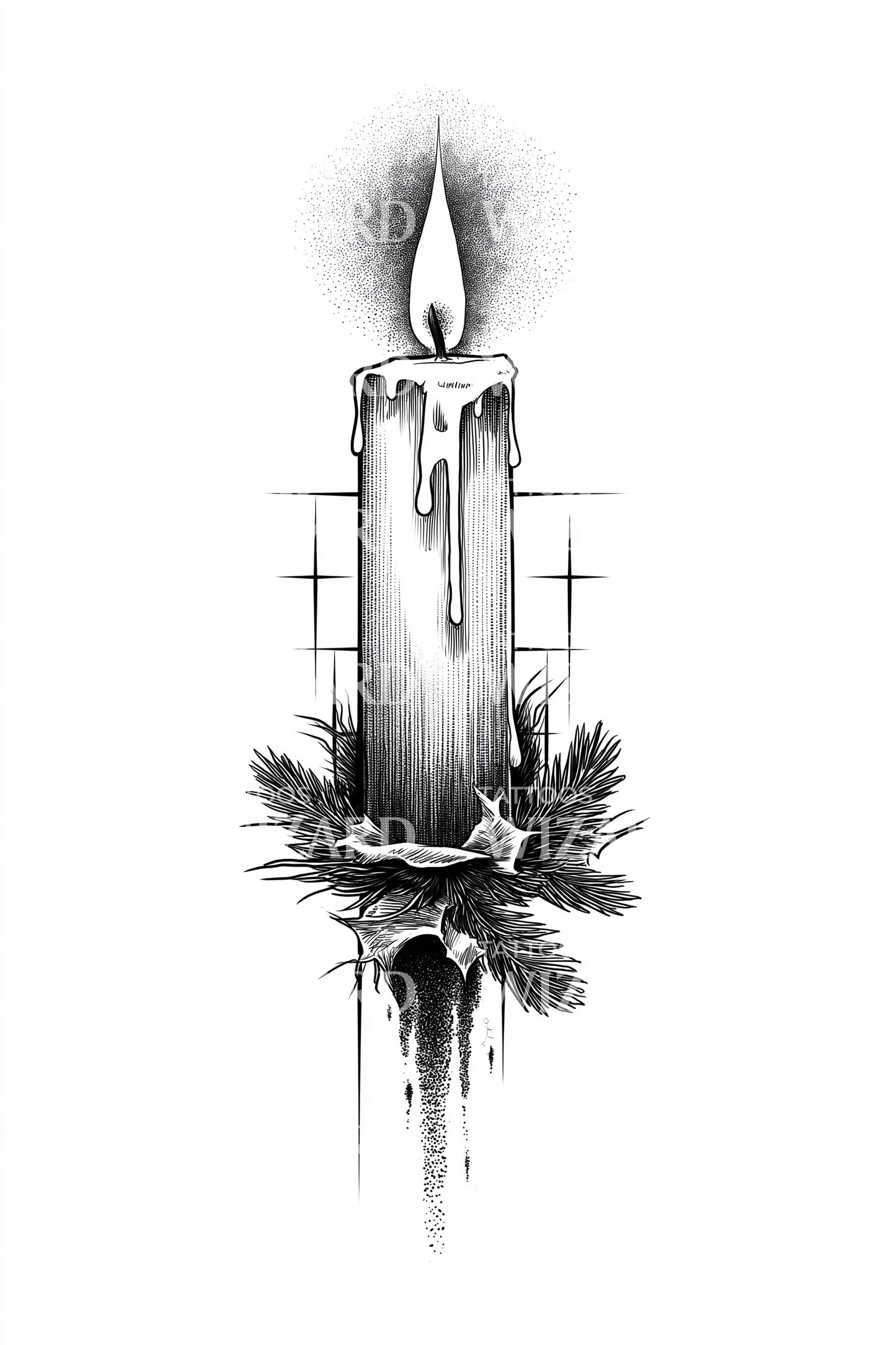 Single Winter Candle Tattoo Illustration