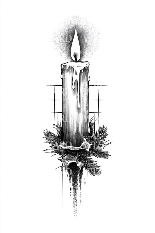 Single Winter Candle Tattoo Illustration