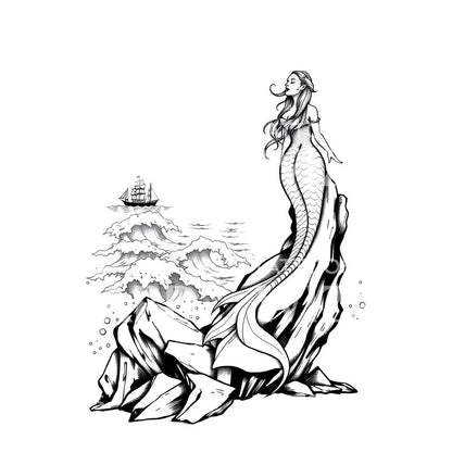 Siren on Rocks Tattoo Design