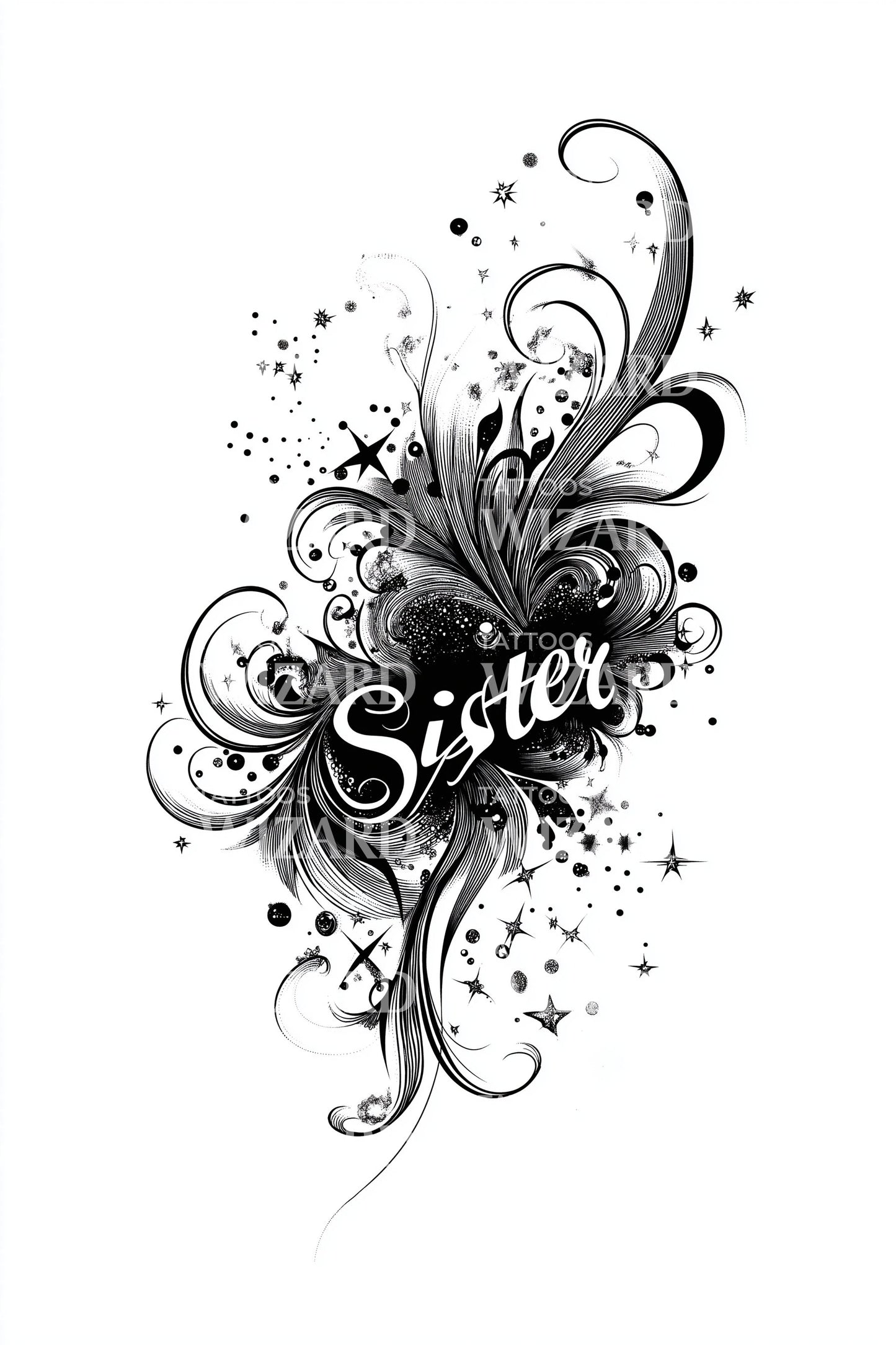 Sister Floral Swirl Tattoo Design