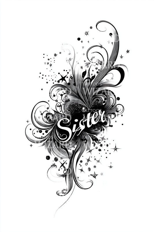 Sister Floral Swirl Tattoo Design