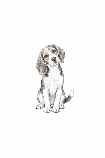 Ide tato anjing beagle duduk dengan fine line