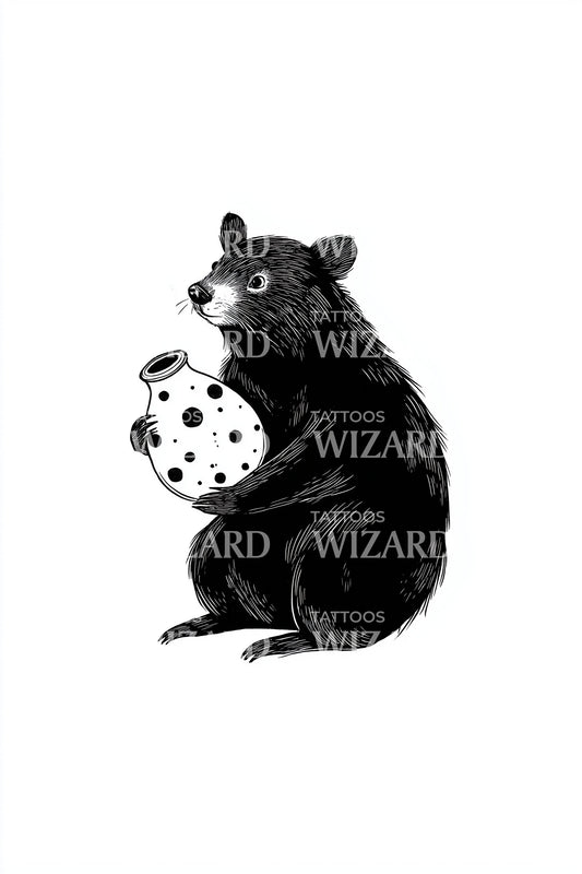 Design del tatuaggio del barattolo con orso seduto
