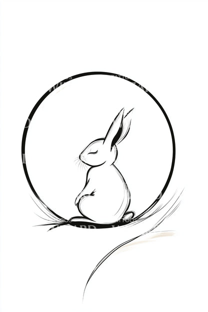 Idea tatuaggio cerchio con coniglio seduto