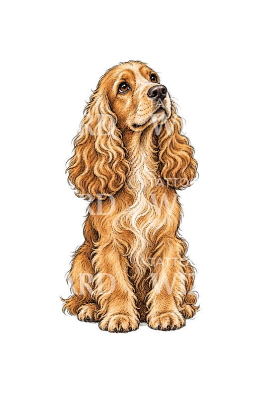 Realistisk tatovering av sittende cocker spaniel