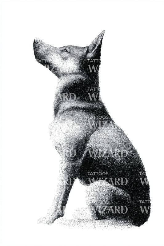 Sitting Fox Dotwork Tattoo Design