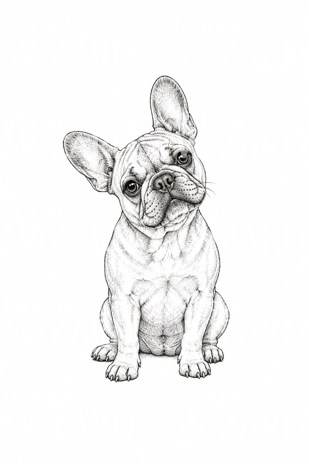 Sitting French Bulldog Fineline Tattoo