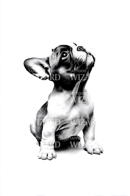 Desain Tato Anjing Bulldog Prancis Duduk