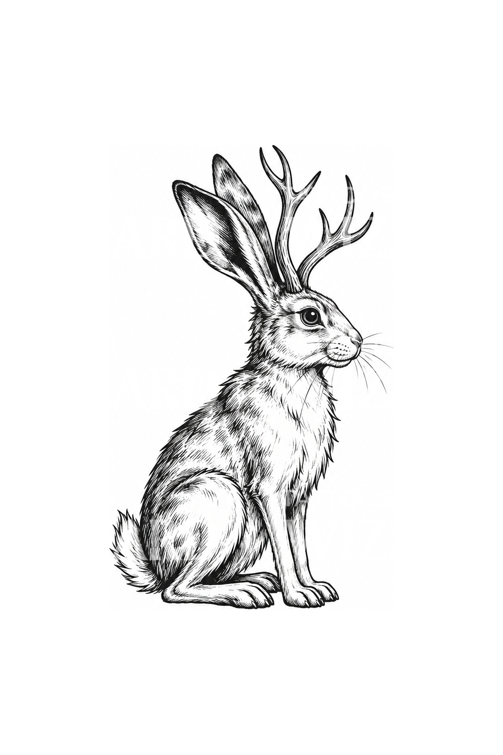 Sitting Jackalope Sketch Tattoo – Tattoos Wizard Designs