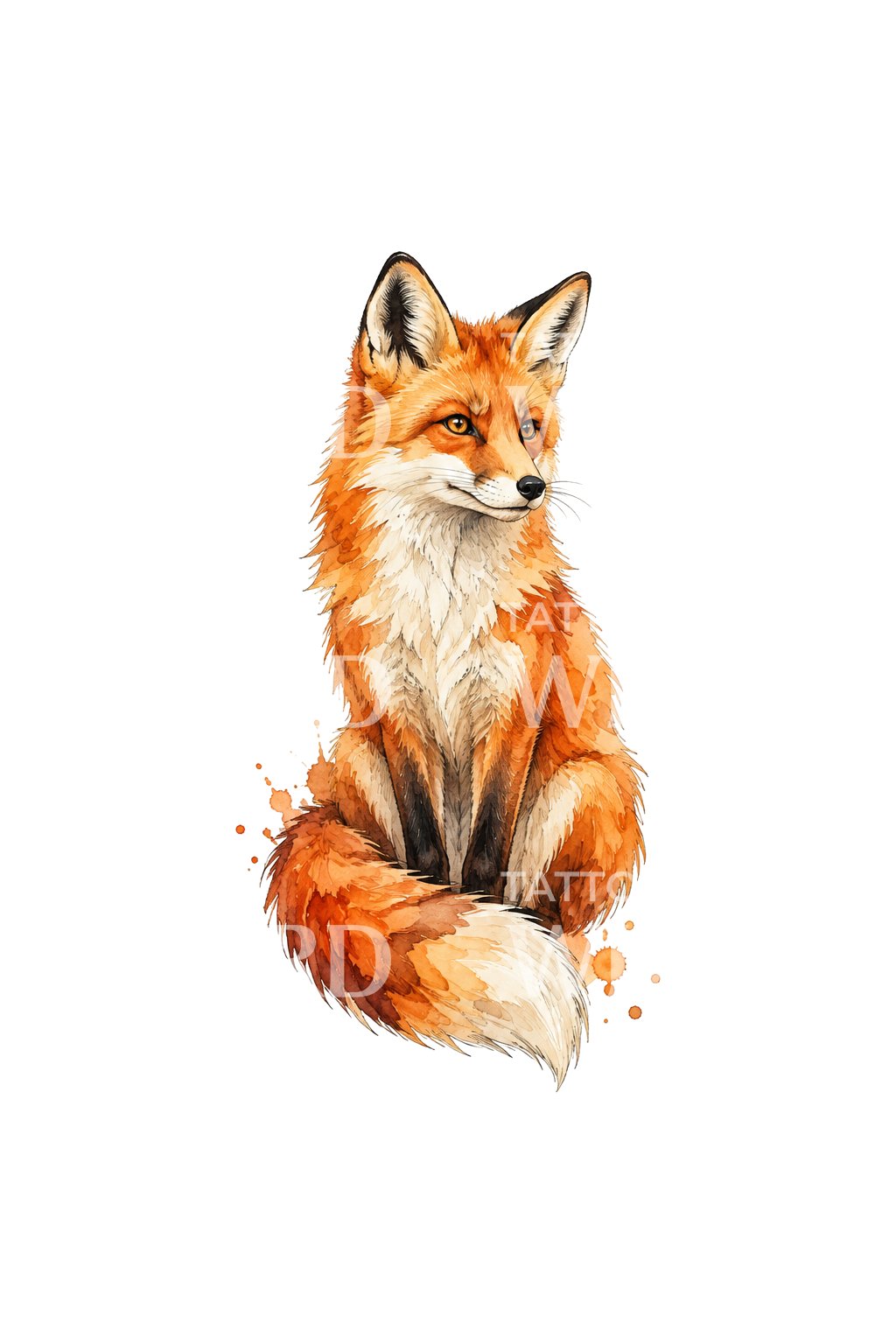 Akvarelová ilustrace sedící lišky