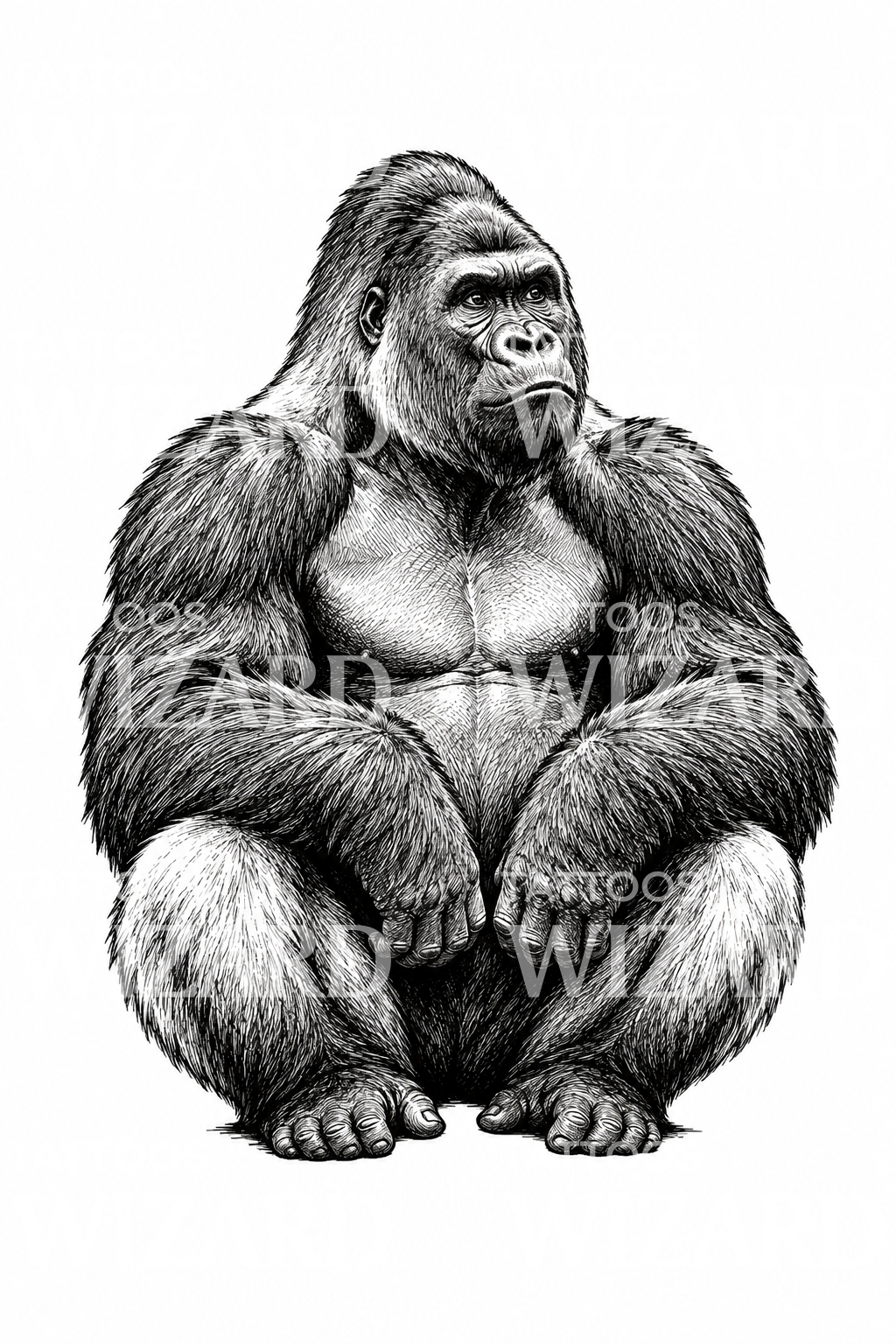 Sitting Silverback Gorilla Sketch Tattoo