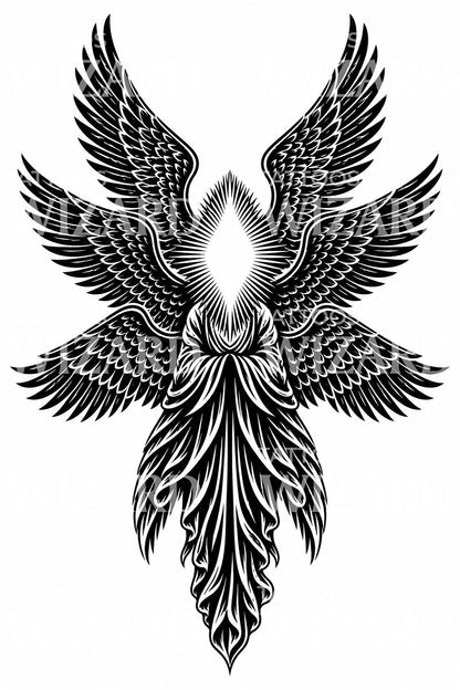 Tattoo-Design eines sechsflügeligen Seraph-Engels