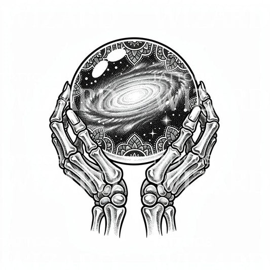 Design de tatouage orbe galactique squelettique