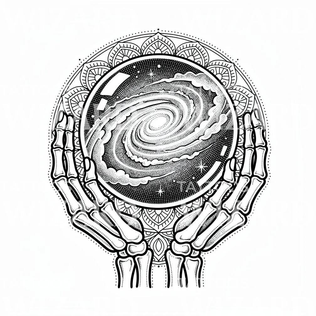 Skeleton Galaxy Orb Tattoo Design