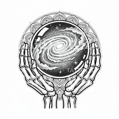 Skeleton Galaxy Orb Tattoo Design