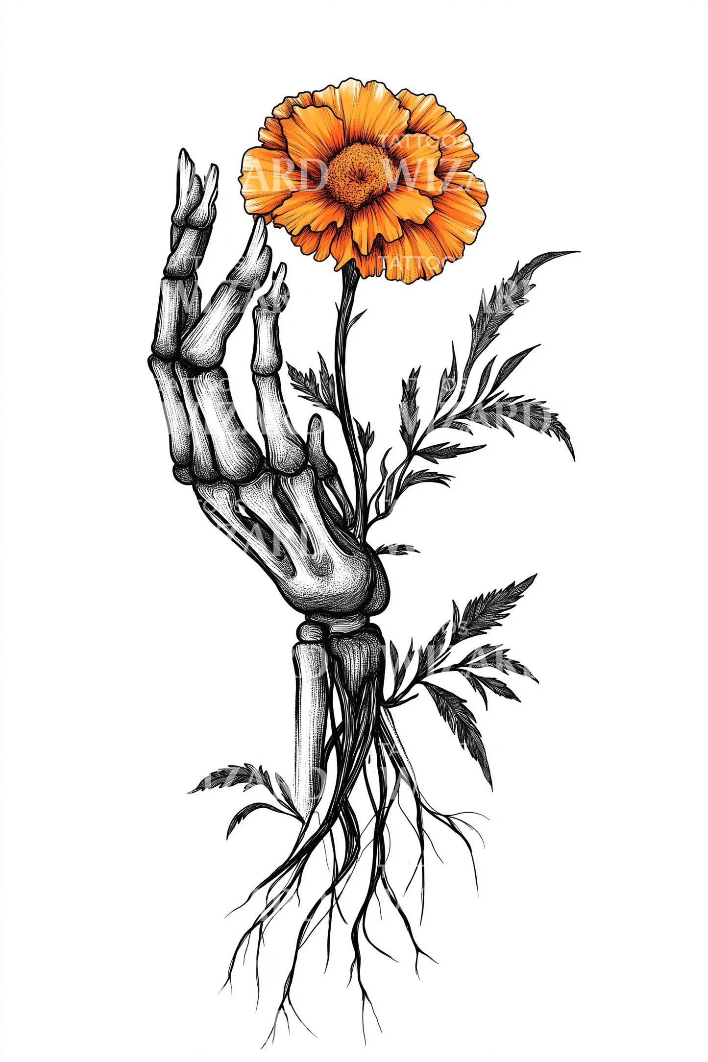 Skelett Ringblomma Grepp Tatuering Design