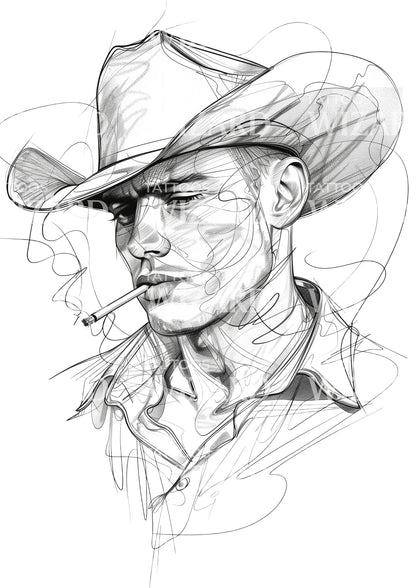 Sketch Cowboy Smoking Tattoo Design