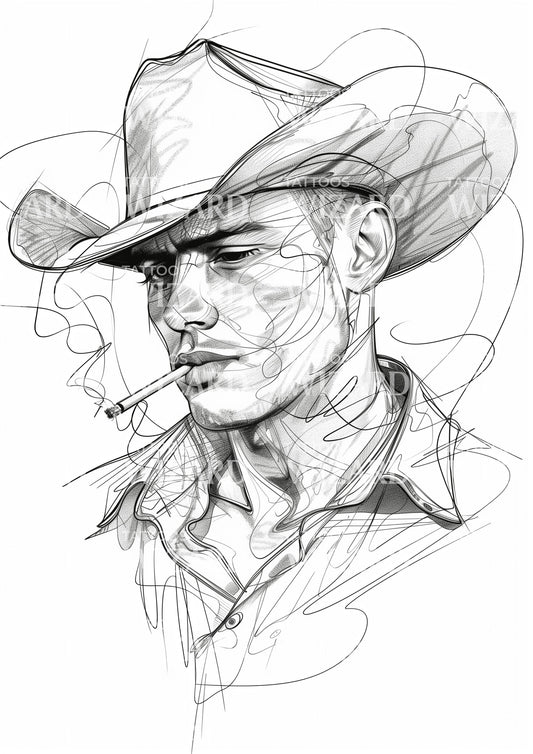 Sketch Cowboy Smoking Tattoo Design