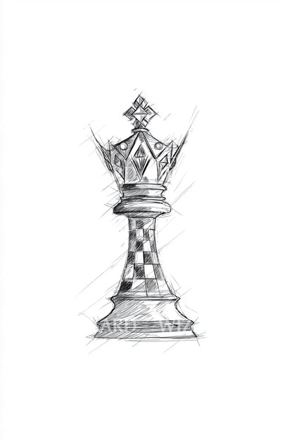 Sketch King Chess Piece Tattoo Illustration