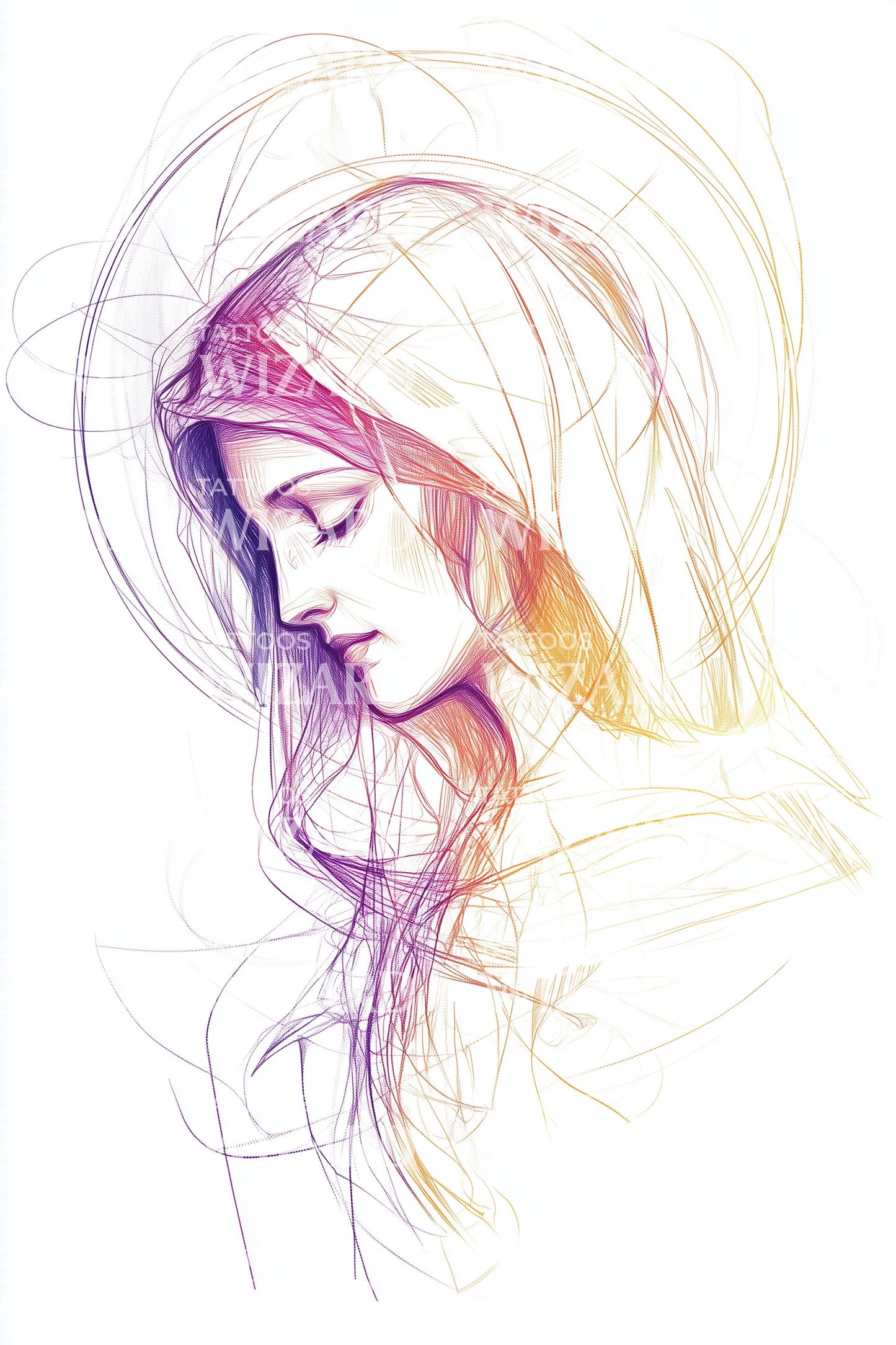 Sketch Madonna Contemplation Tattoo Design