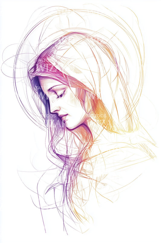 Sketch Madonna Contemplation Tattoo Design