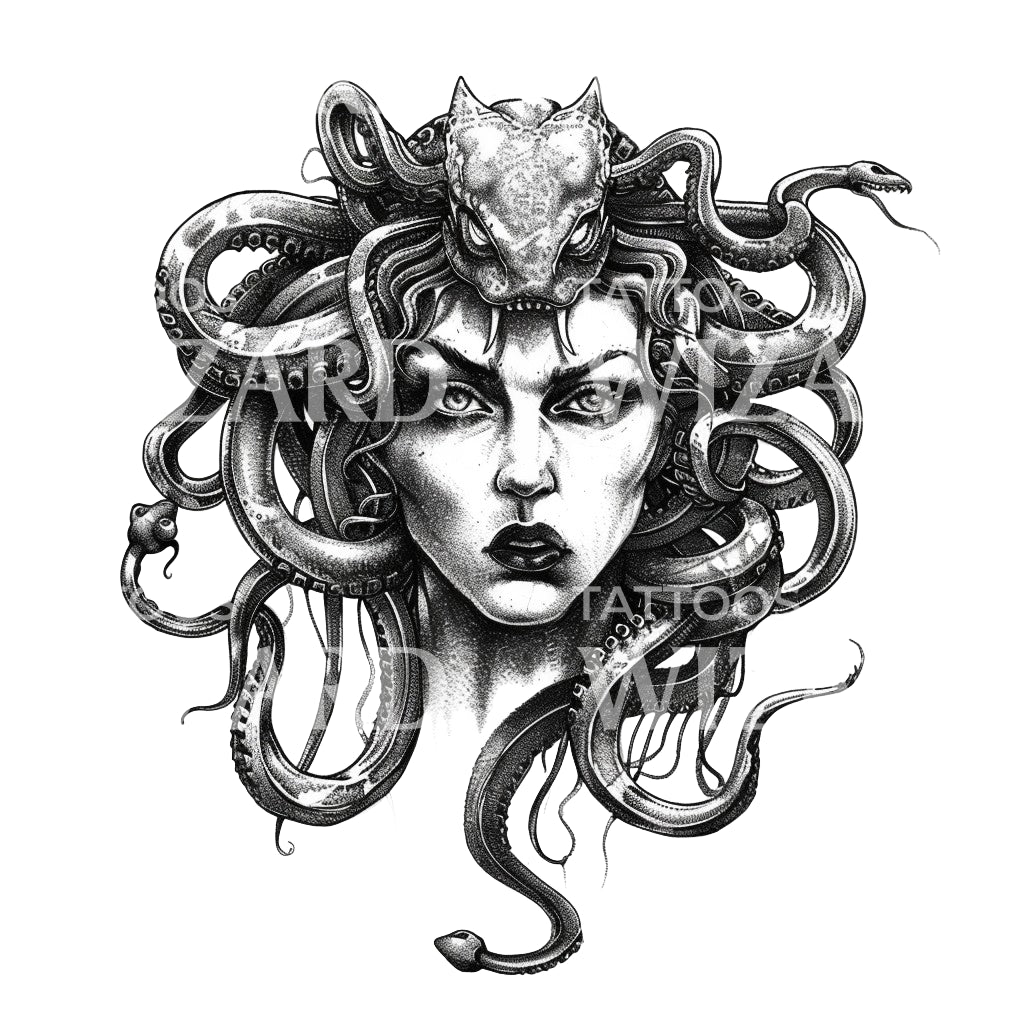 Eine Skizze einer wütenden Medusa-Tattoo-Idee