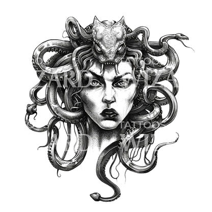 Sketch Of Angry Gorgone Tattoo Idea