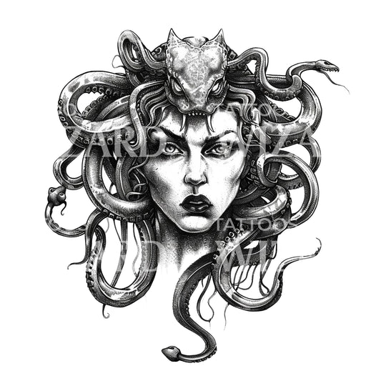 Eine Skizze einer wütenden Medusa-Tattoo-Idee