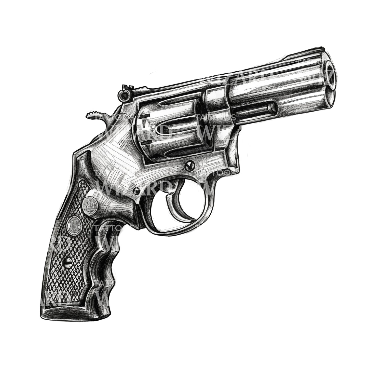 Un croquis d’une idée de tatouage de revolver