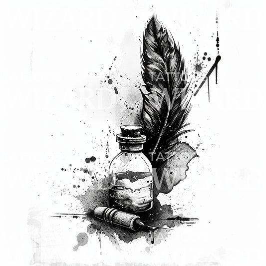 Sketch Quill and Ink Tattoo Design