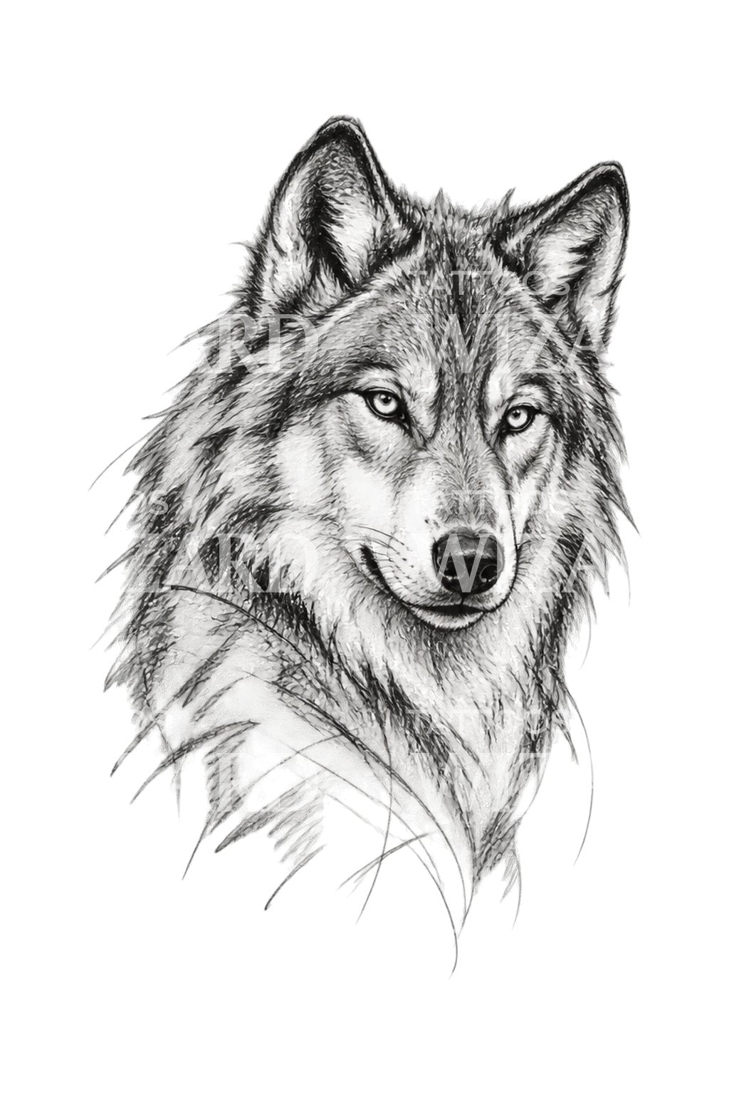 Sketched Wolf Portrait Tattoo Illustration