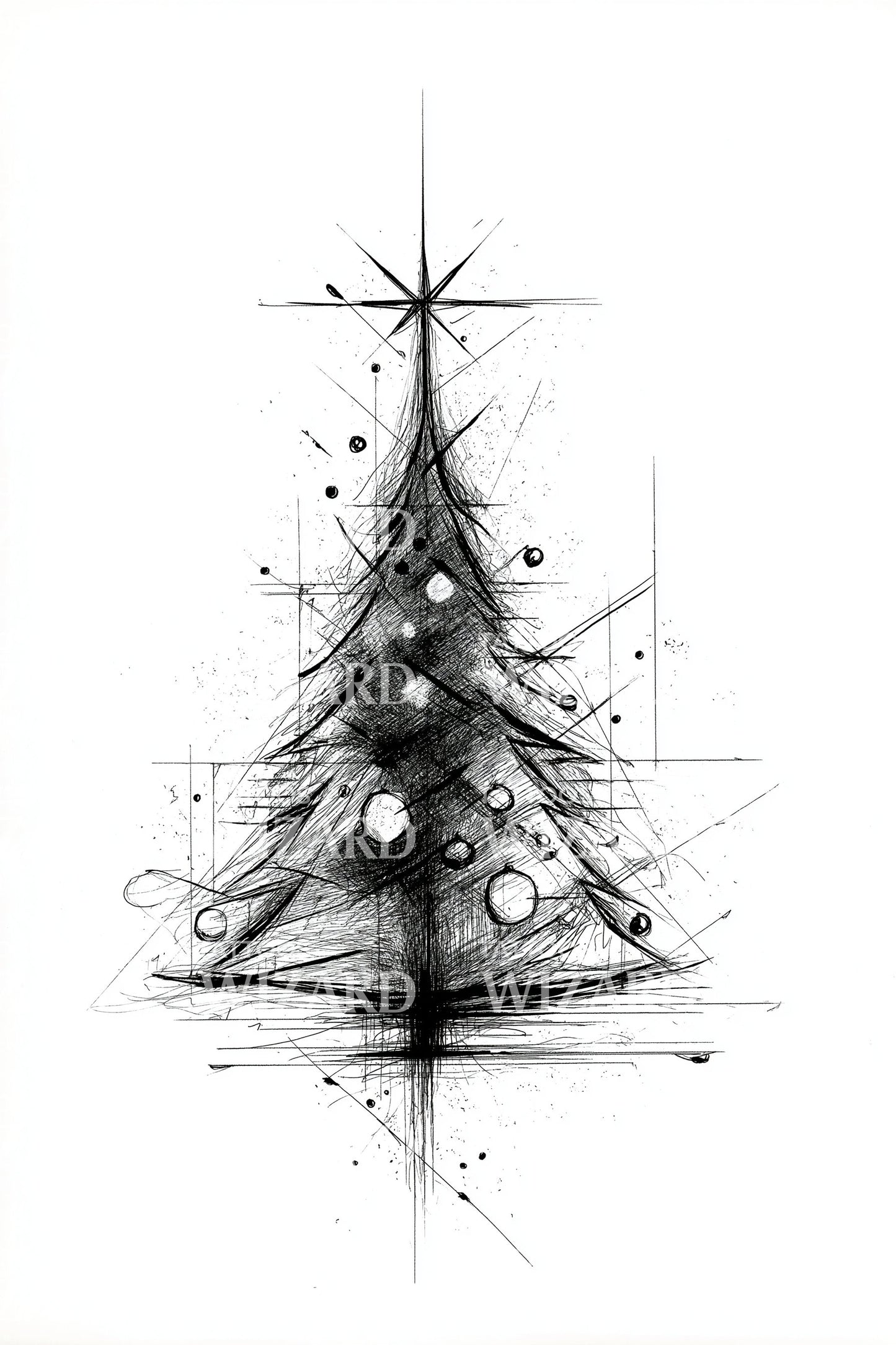 Sketchy Star Topped Tree Tattoo Illustration