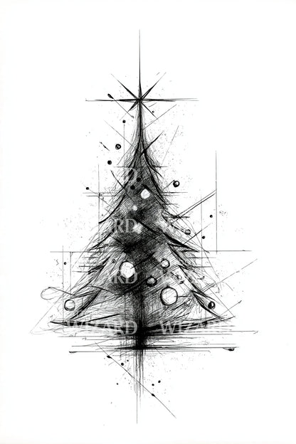 Sketchy Star Topped Tree Tattoo Illustration