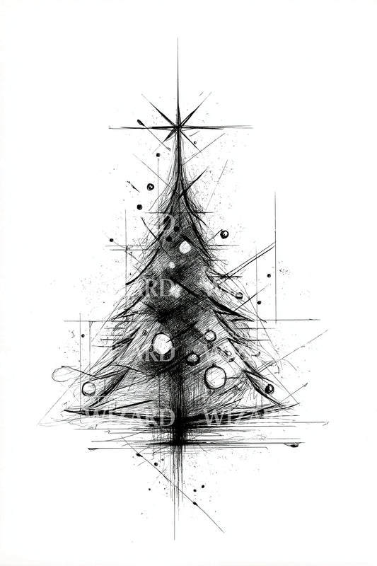Sketchy Star Topped Tree Tattoo Illustration