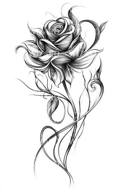 Sketchy Thorned Rose Tattoo Design