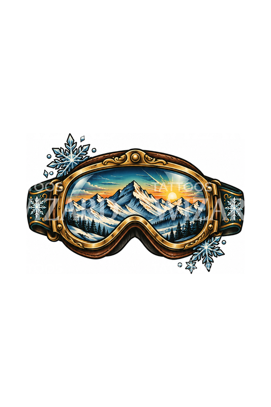 Tattoo van skibril met bergreflectie