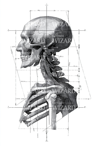 Skull Anatomy Draft Tattoo Illustration