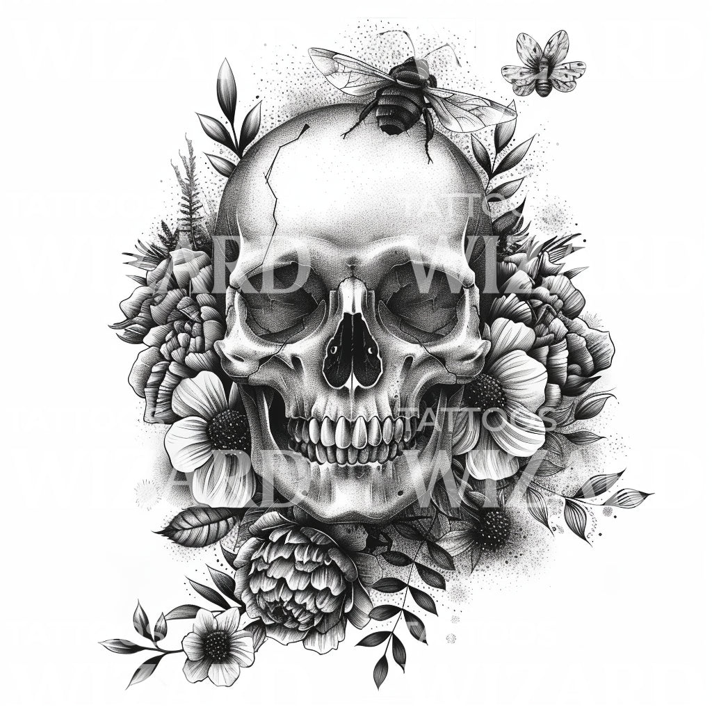 Totenkopf und Käfer Tattoo Design